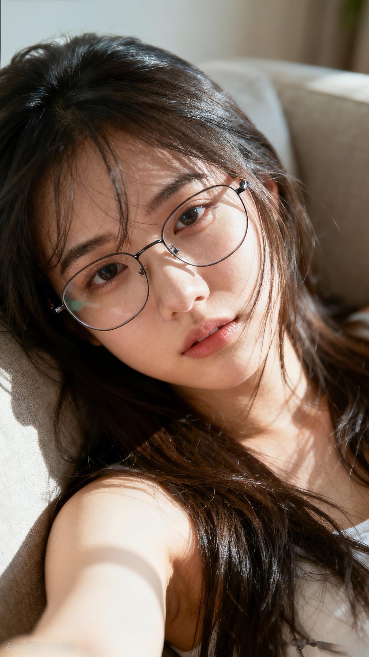 镜中人影，笑语盈盈。少女感的眼睛是怎样的阳光洒落，慵懒午后，眼镜少女，温柔时光