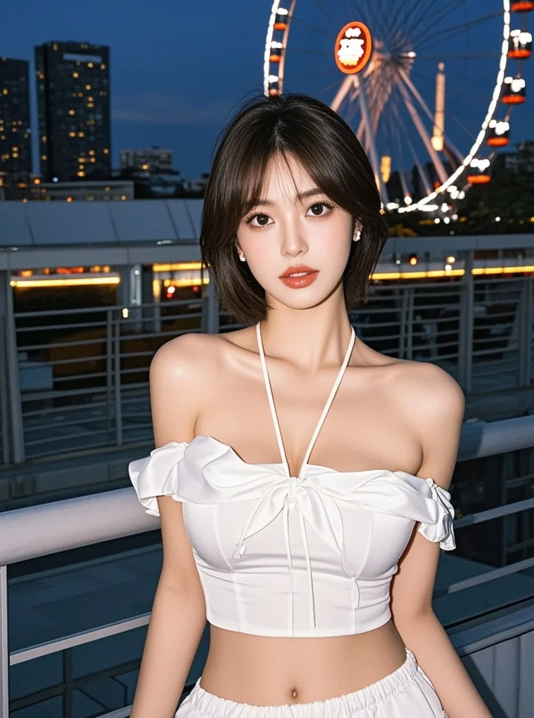 她的眼眸里藏着银河，摩天轮是坠入人间的星光