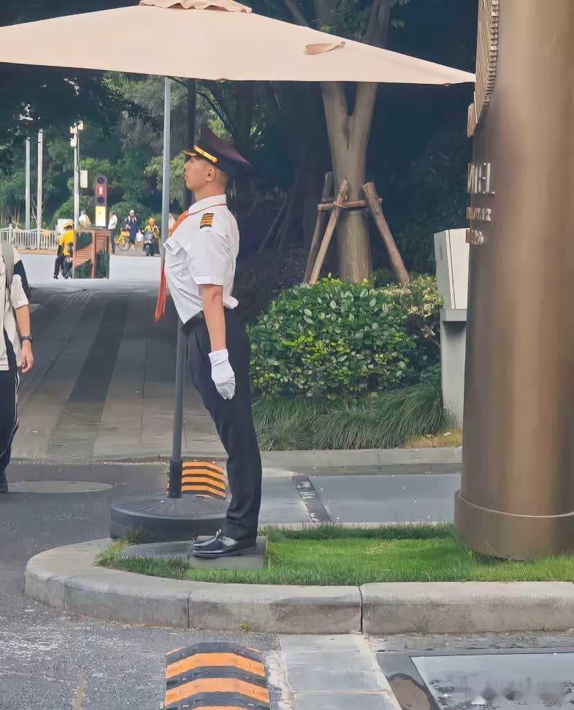 网友小区新来的保安，身姿笔正气场十足，大家都猜测是退伍军人