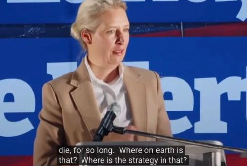 德国选择党联合主席魏德尔表示，欧洲必须承认这样一个现实，如果没有俄罗斯的参与，欧