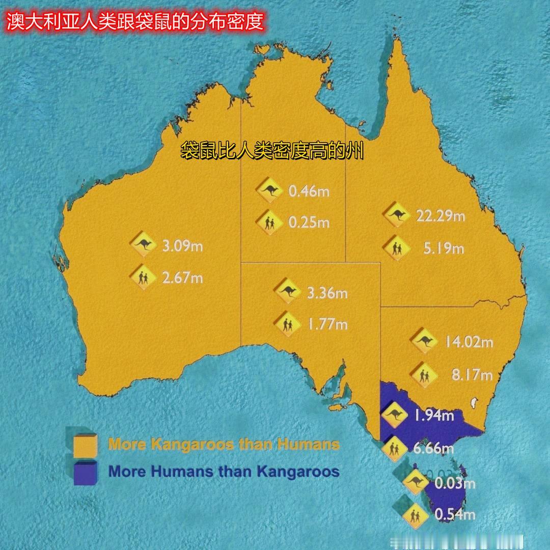 澳大利亚的人口密度还没有袋鼠高，这么大的国土真是太浪费了。[笑着哭][笑着哭]澳
