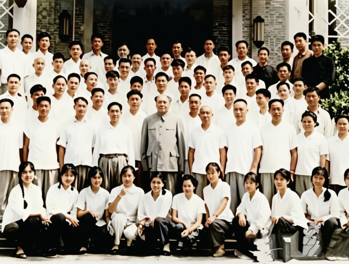 1966年6月28日毛主席在韶山滴水洞与部分党政军负责人及工作人员合影留念。这是