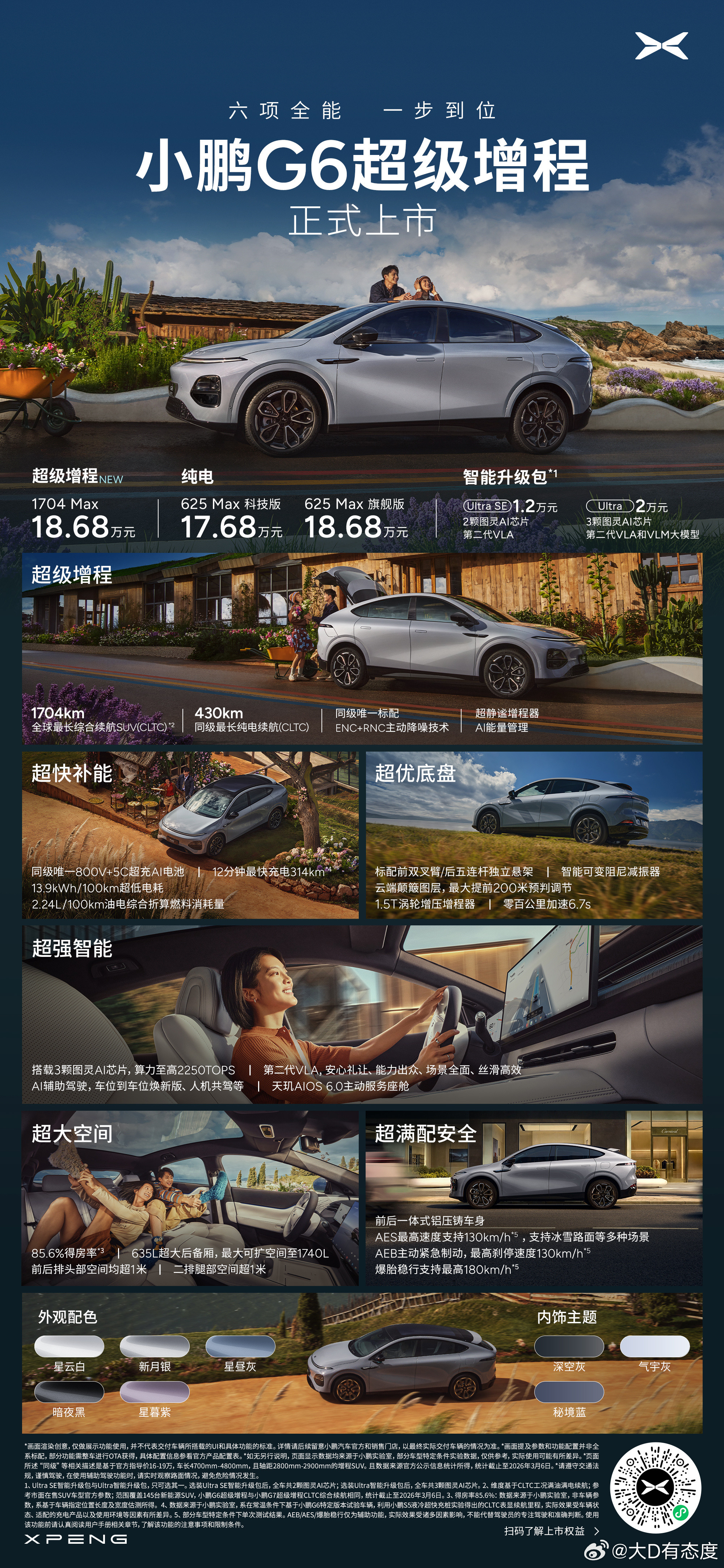我买小鹏G6时候只有纯电，当时特意选了超长续航版本，现在小鹏G6超级增程上市，彻
