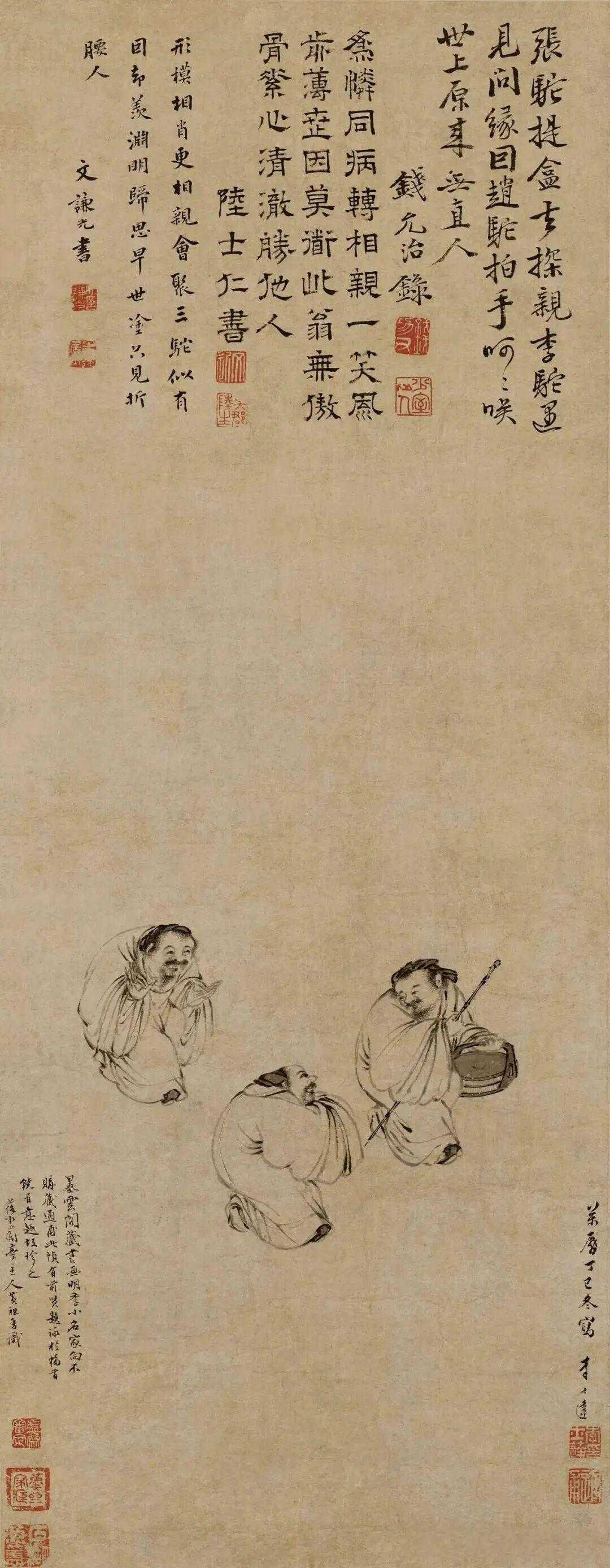 明李士达《三驼图》，纸本墨笔，纵78.5厘米，横30.3厘米。这幅画描绘了三个