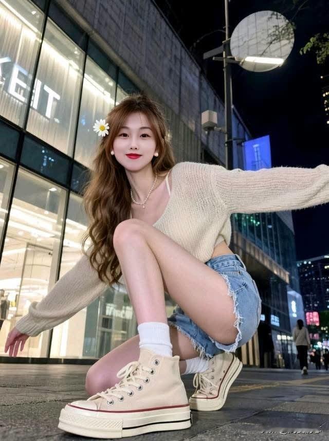 夜色如墨，美人如画。清纯甜美的样子漂亮吗美女时尚魅力