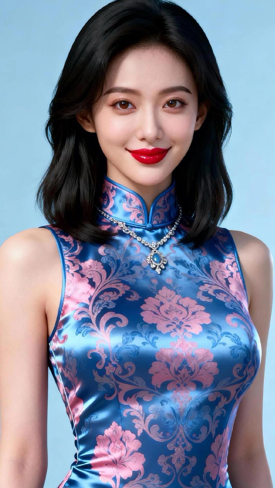 优雅旗袍，惊艳红唇，东方美人，气质非凡