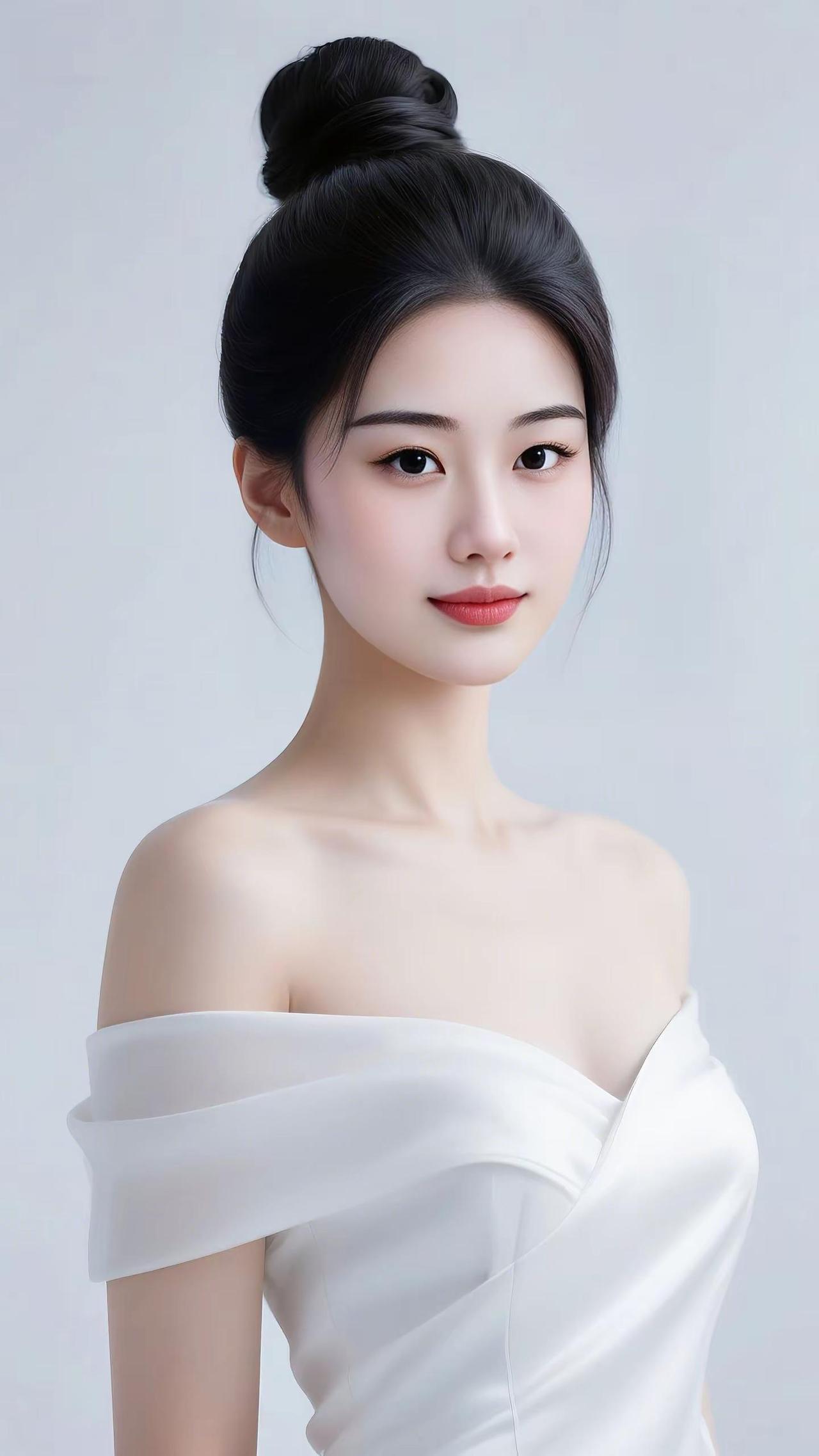 白裙配丸子头，是属于今天的干净利落。清冷系