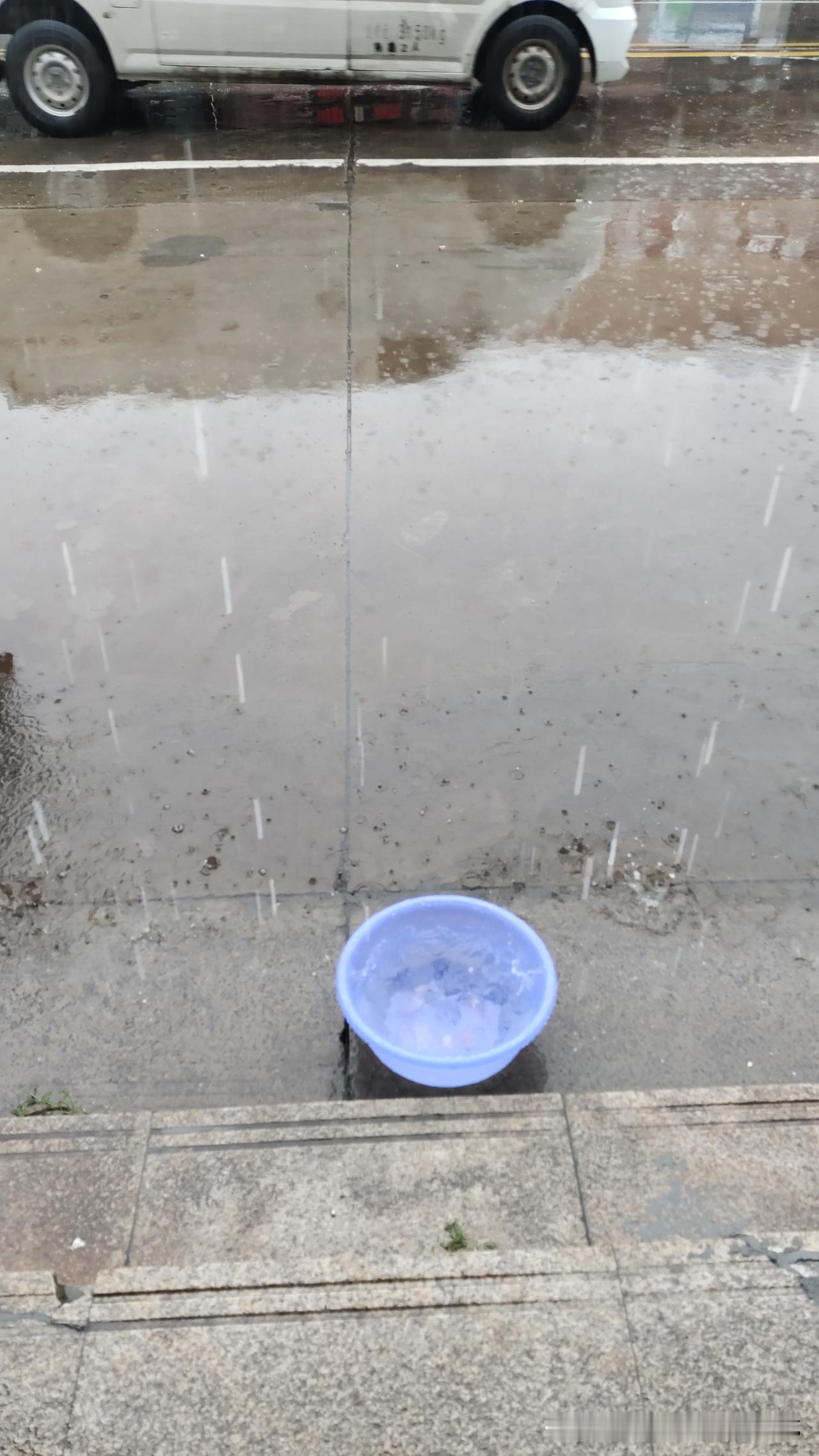 夏天的雨说来就来，盆伸出去，瞬间就是半盆水。只要是白天下雨，我都要接雨水，用雨