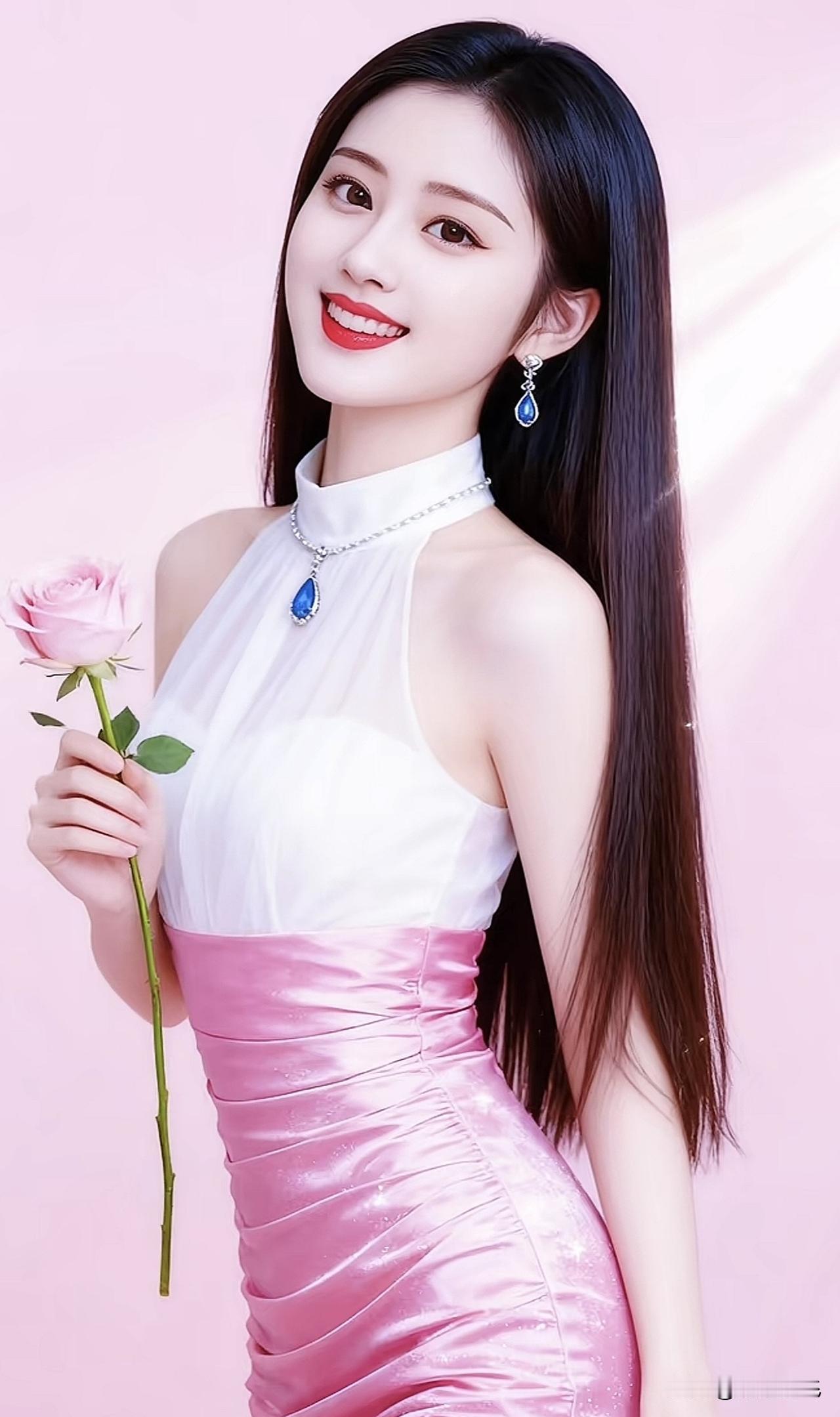 甜美少女心，粉色玫瑰与优雅白裙的完美搭配，尽显温柔与浪漫！🌹💖温柔粉色裙浅