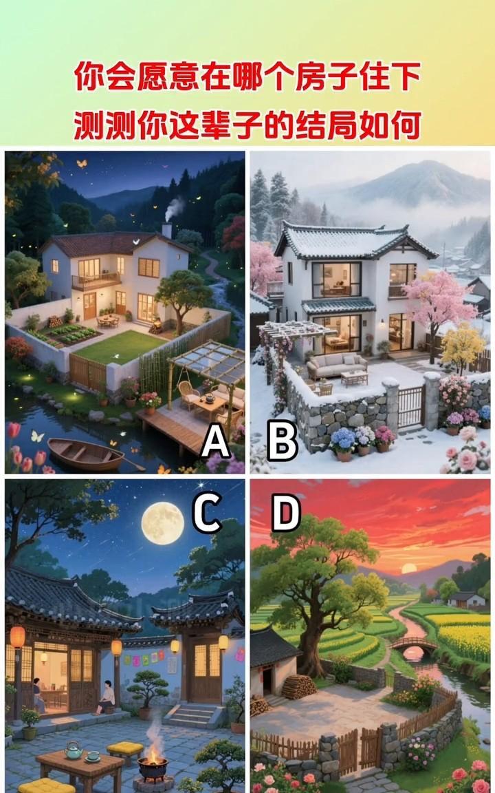 你会愿意在哪个房子住下？测测你这辈子的结局如何！答案在评论区。