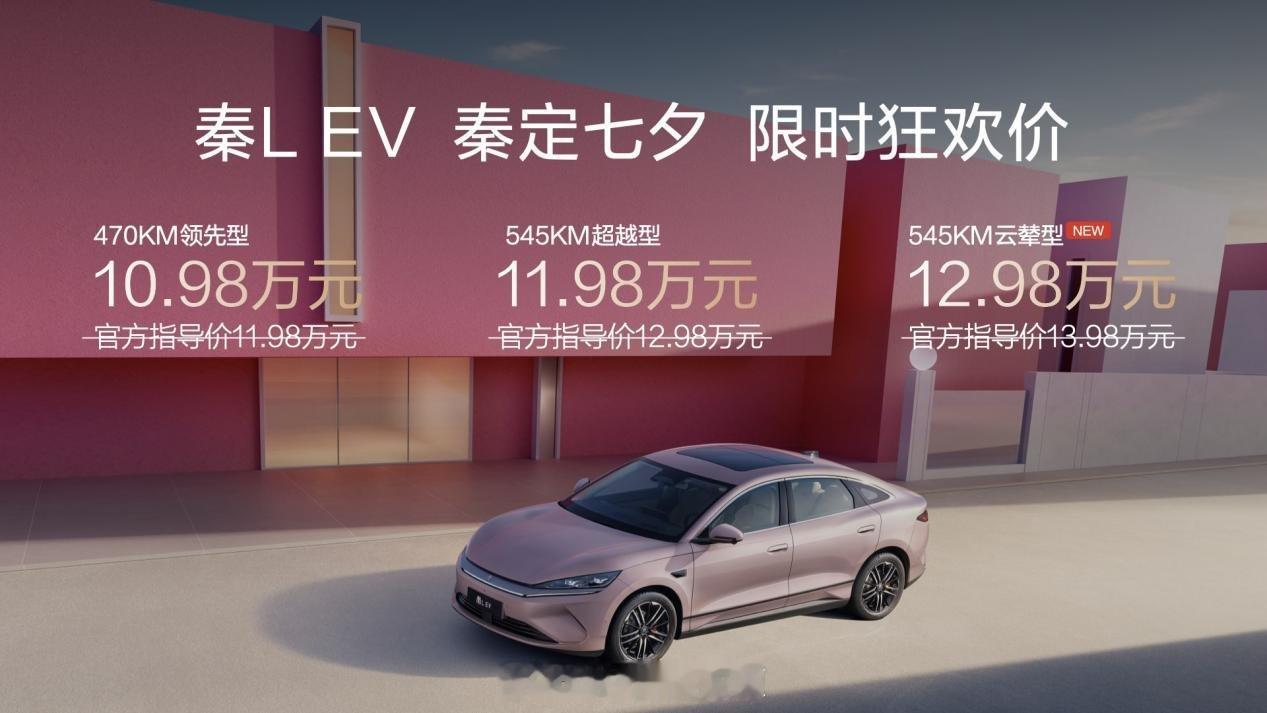 比亚迪秦LEV正式上新云辇型，搭载云辇-C智能阻尼车身控制系统和TBC高速爆胎