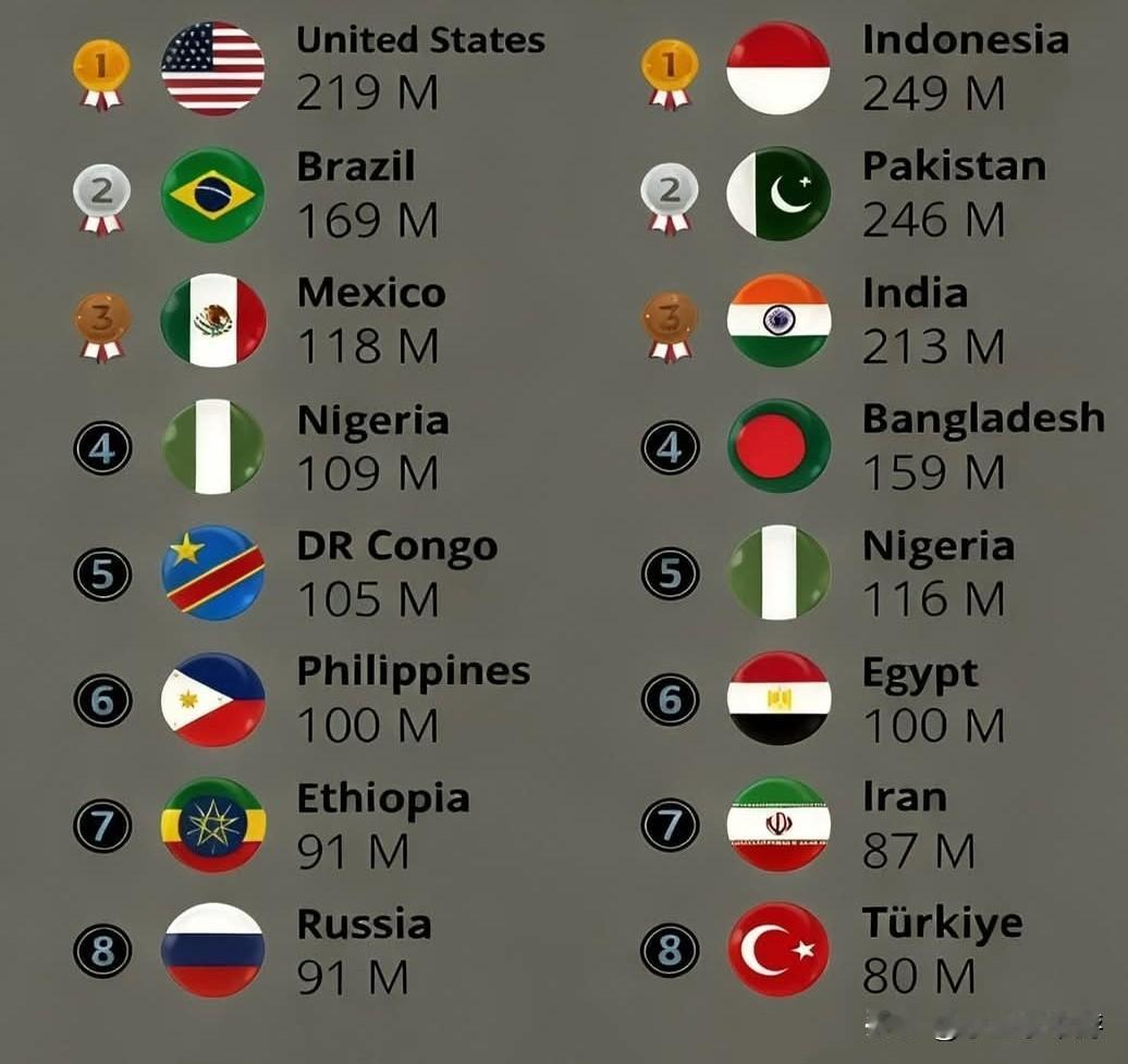 基督教徒与穆斯林人口最多的国家（2025年预估）本图表梳理全球基督教与伊斯