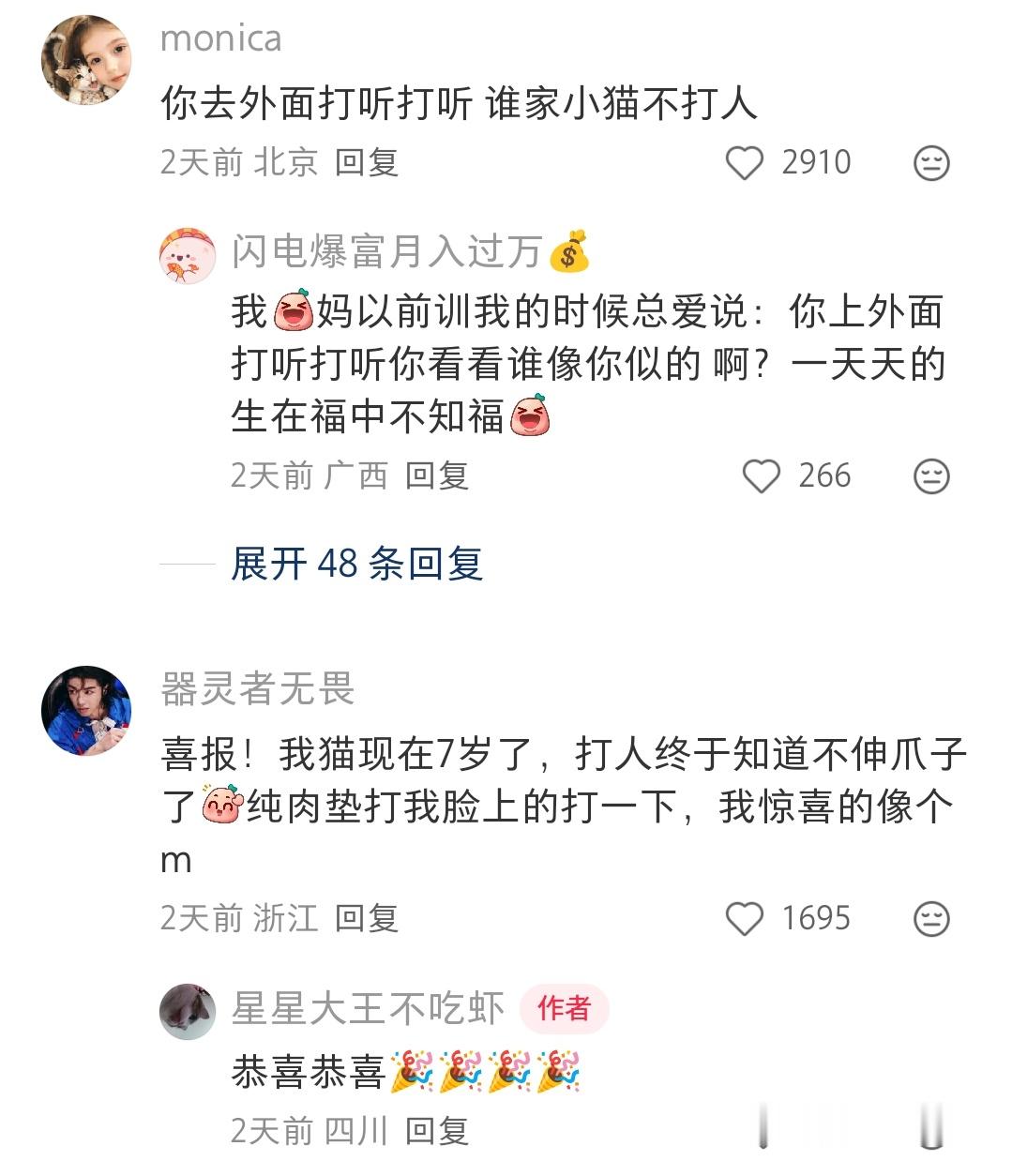 出去打听打听，谁家的小猫不打人
