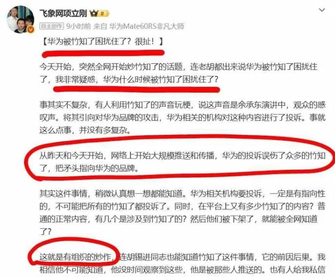 项立刚8月8日表示，“竹知了”事件是海外敌对势力、友商以及部分反感华为的人共同搅
