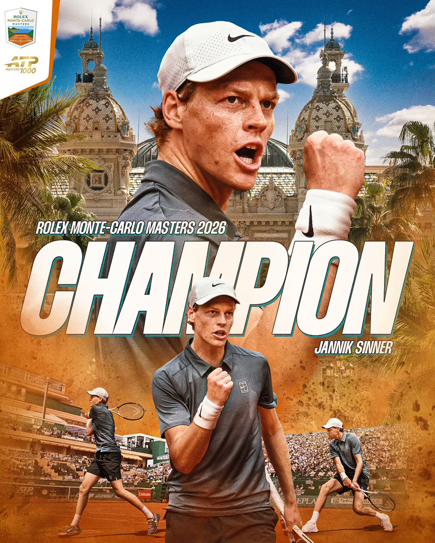 首度捧起蒙卡大师赛冠军大师赛四连冠（21连胜）重返世界第一辛纳终于在红土拿下了阿