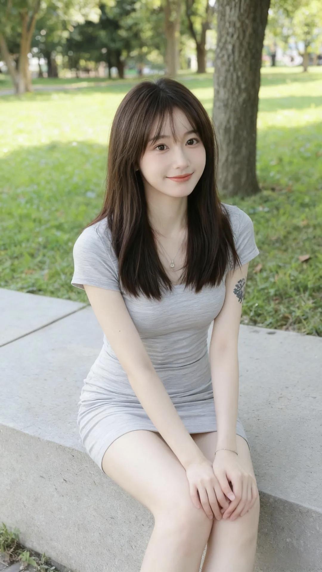 颜值穿搭：冷白皮美女+灰色半身裙