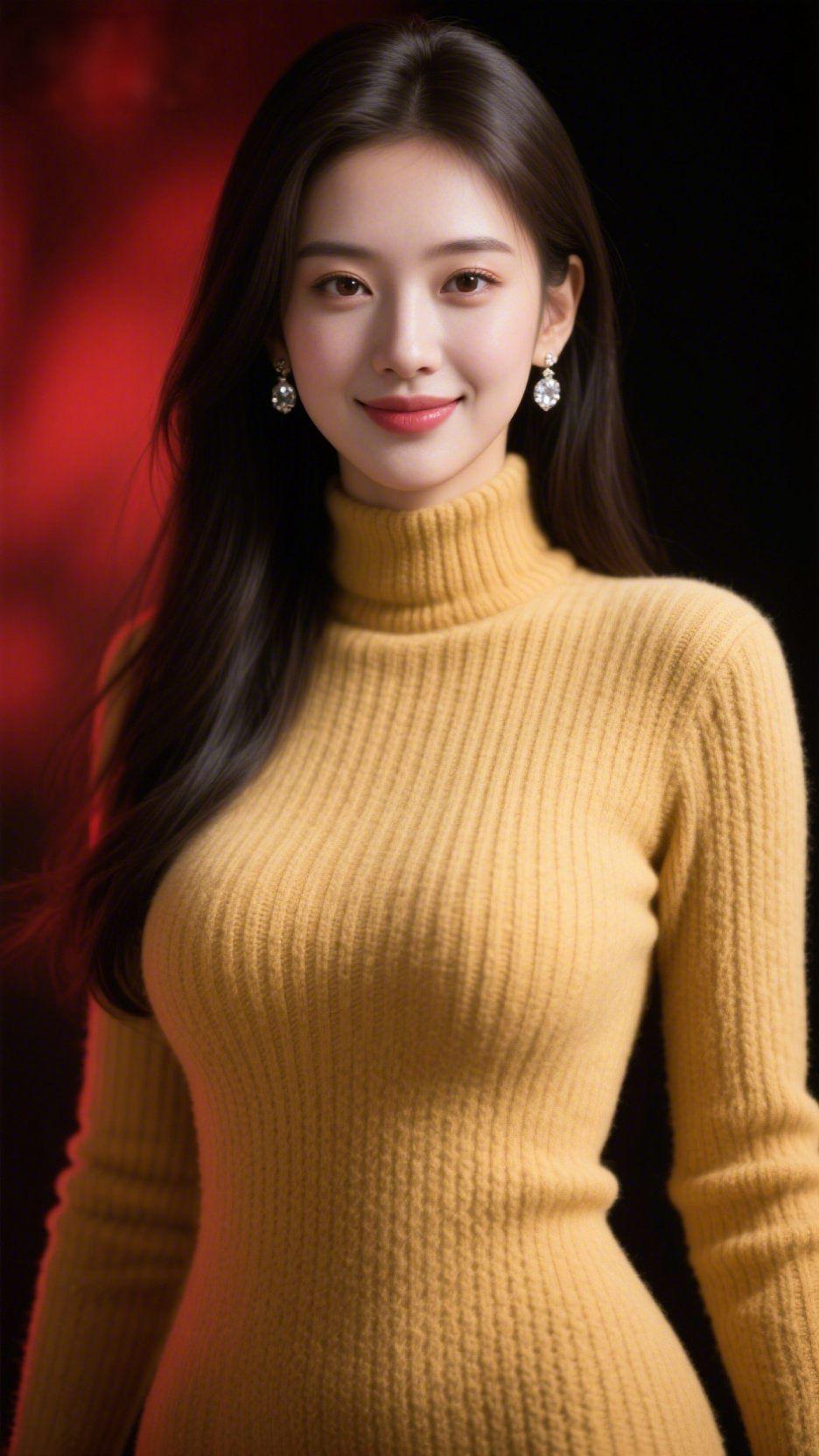 暖黄毛衣漾温柔冬日的风总裹着细碎的凉意，一件暖黄色高领毛衣却将温柔揉进了时