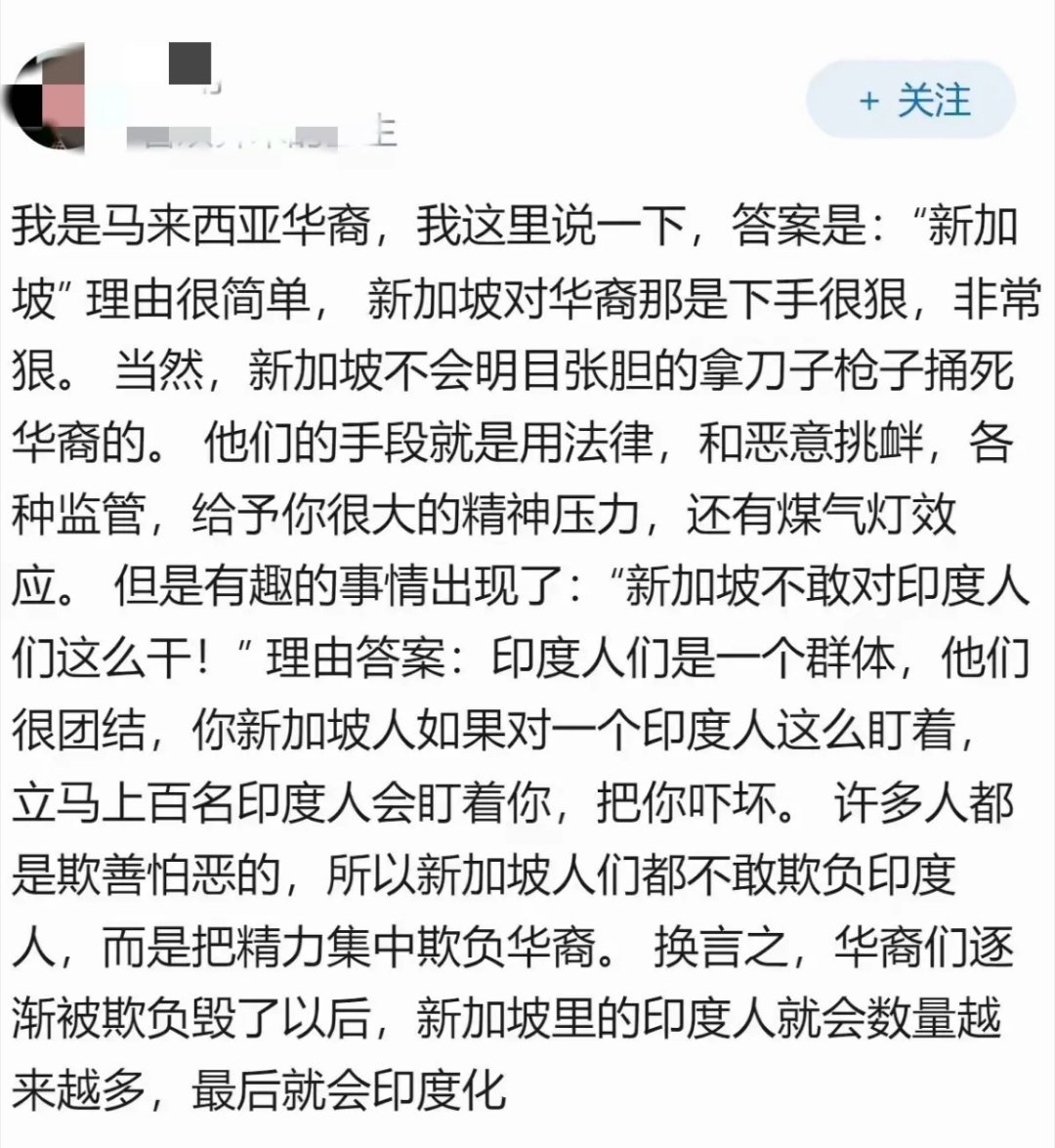 连马来西亚华裔都看不下去了！有个博主直接开喷：新加坡对自己华人下手特别狠，法律、