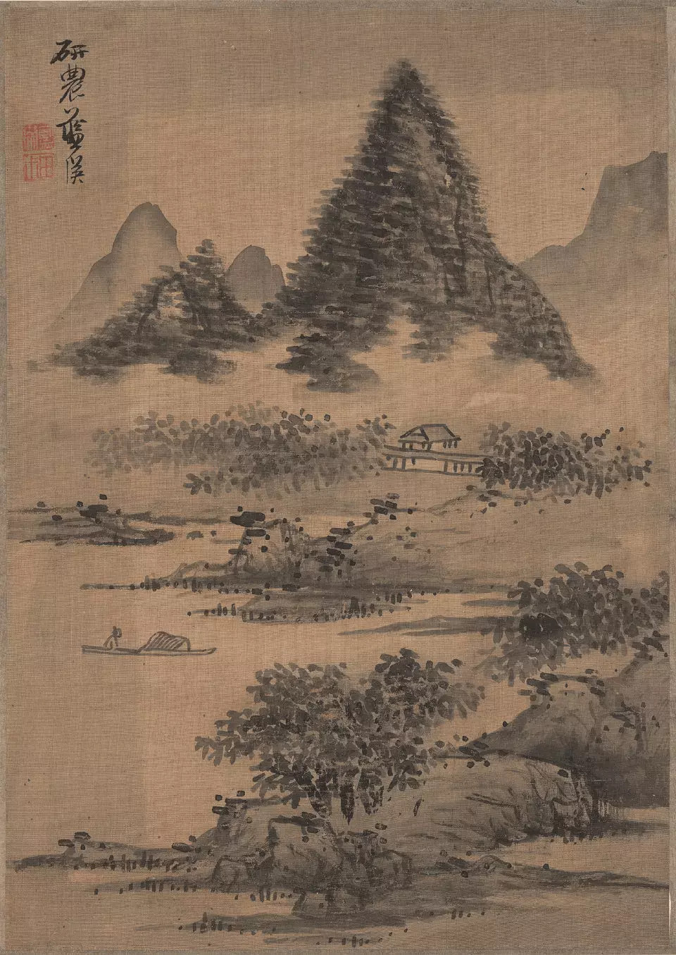 明蓝瑛《山水十开》。蓝瑛（1585-1664）一说（1585-约1666），