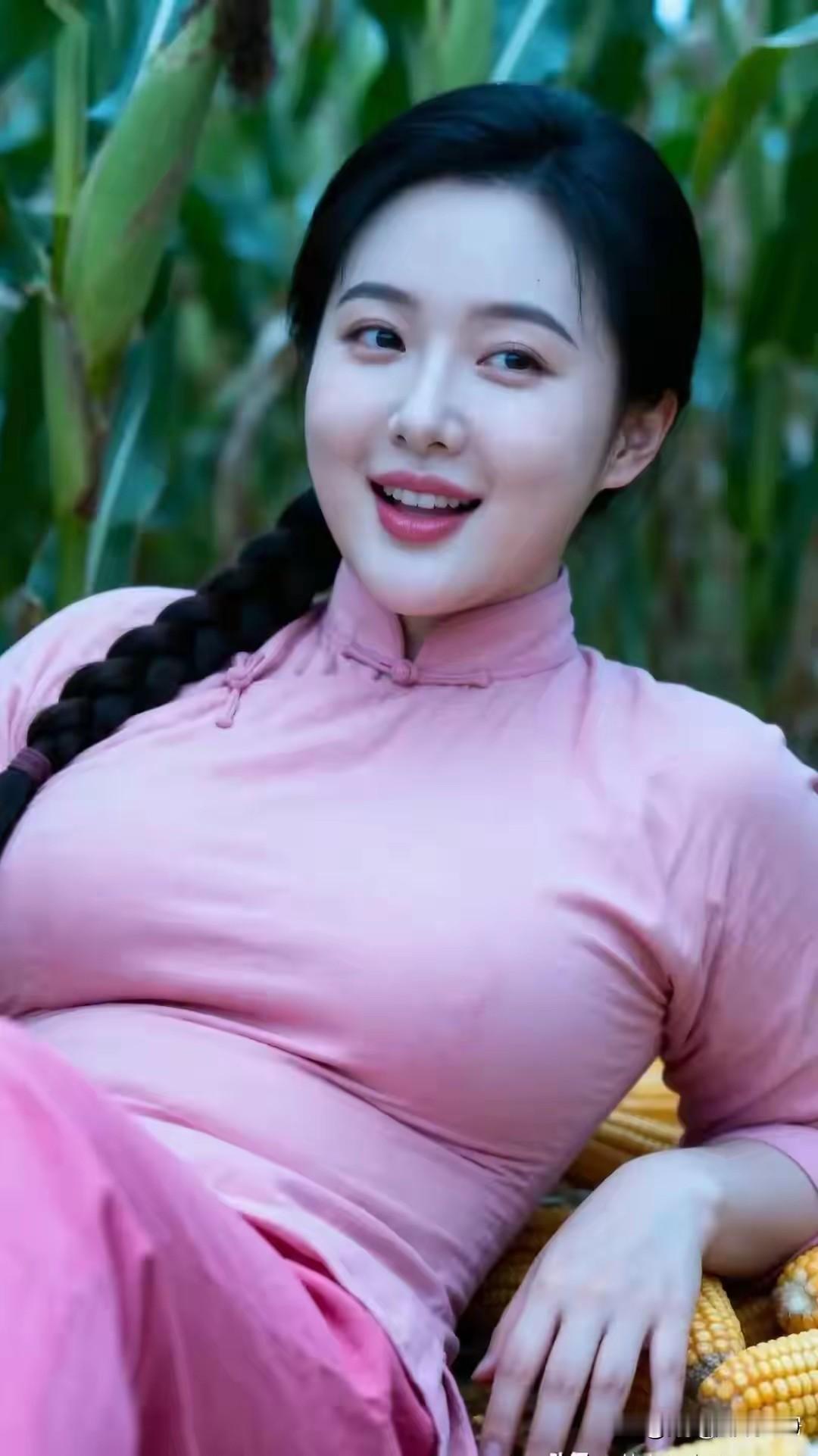 田园少女，粉裙飘飘，笑靥如花，此景美妙至极。想象在金黄油菜花田中，少女身着粉裙随