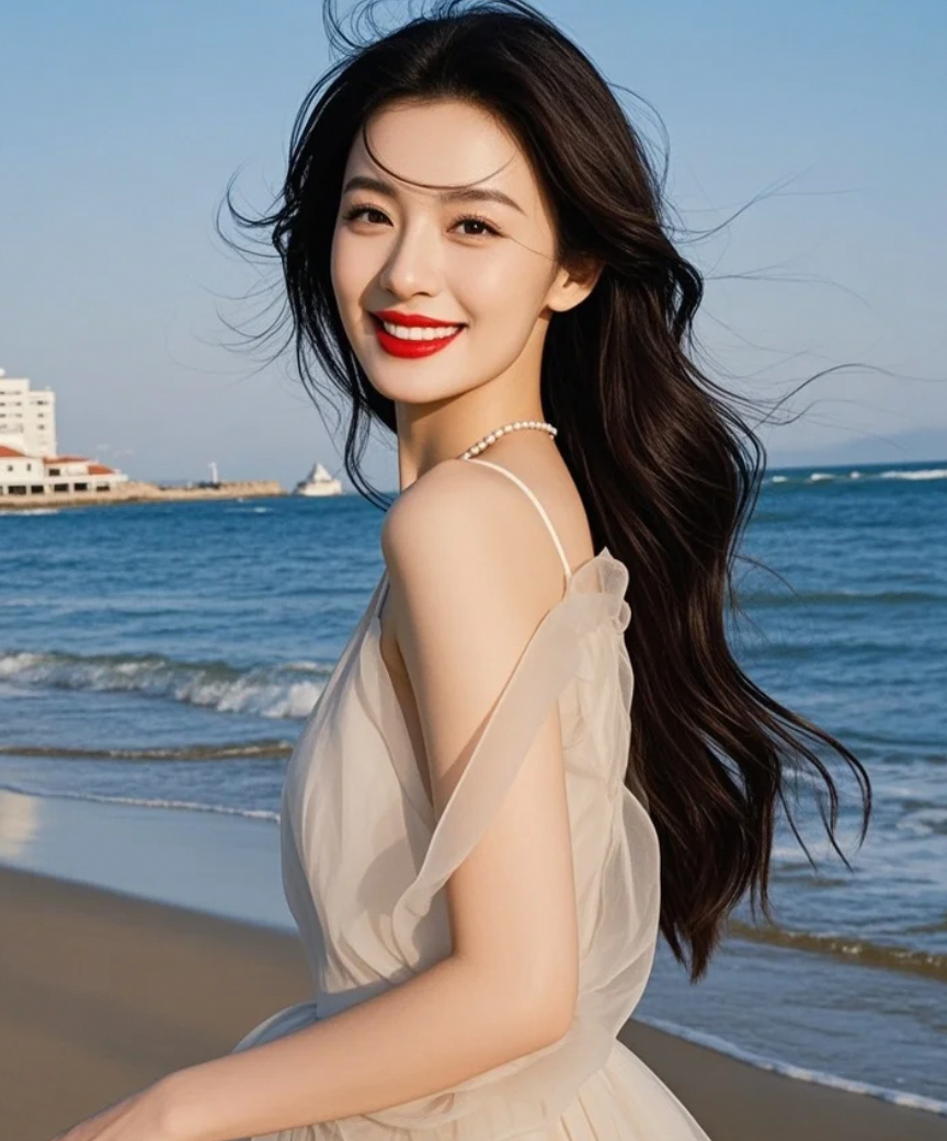 她在沙滩上，是对生活最美的回应