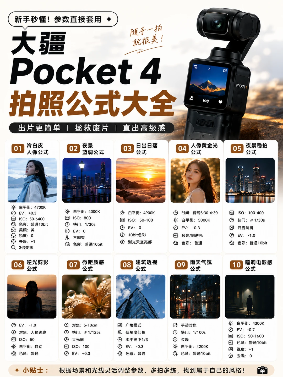 大疆Pocket4真的太会拍！30个公式直接出片