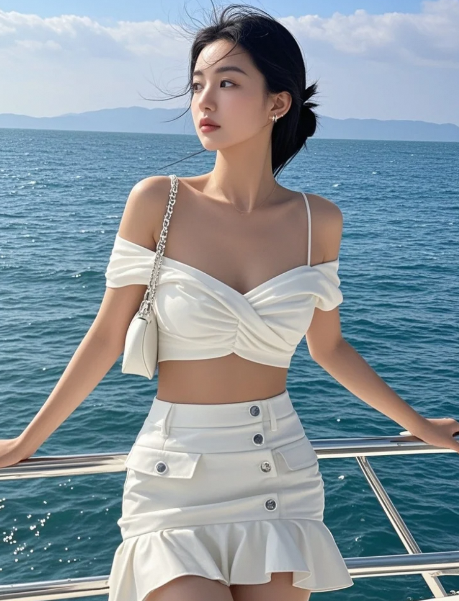海风轻拂，绝色美女在游艇上尽显优雅