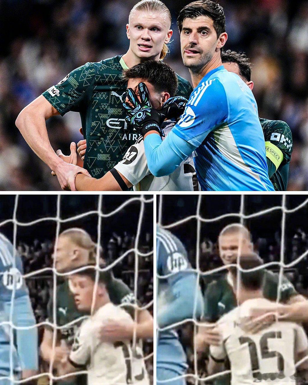 【175cm的居莱尔在195cm的哈兰德和200cm的库尔图瓦之间，来个四字成语