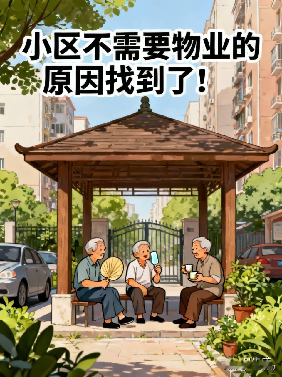 小区不需要物业的原因找到了！三位老太太在门口亭子乘凉，聊着聊着就聊到了小区物业