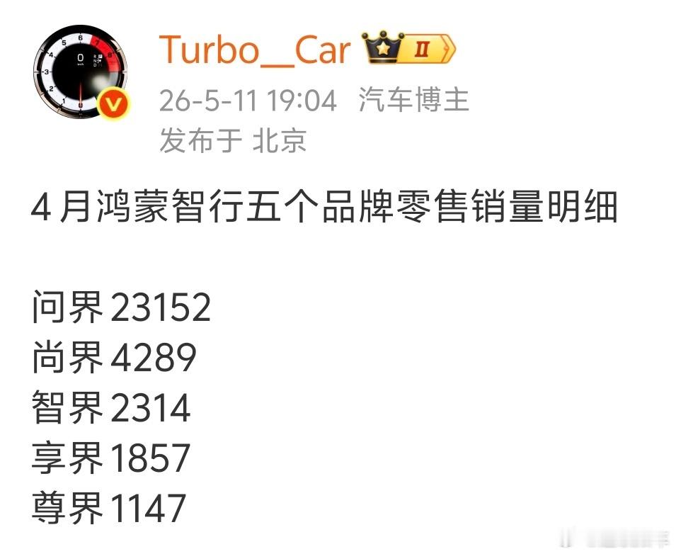 鸿蒙智行这个销量结构不太行吧？目前只有问界的销量能支撑起一个品牌的正常运转。其它