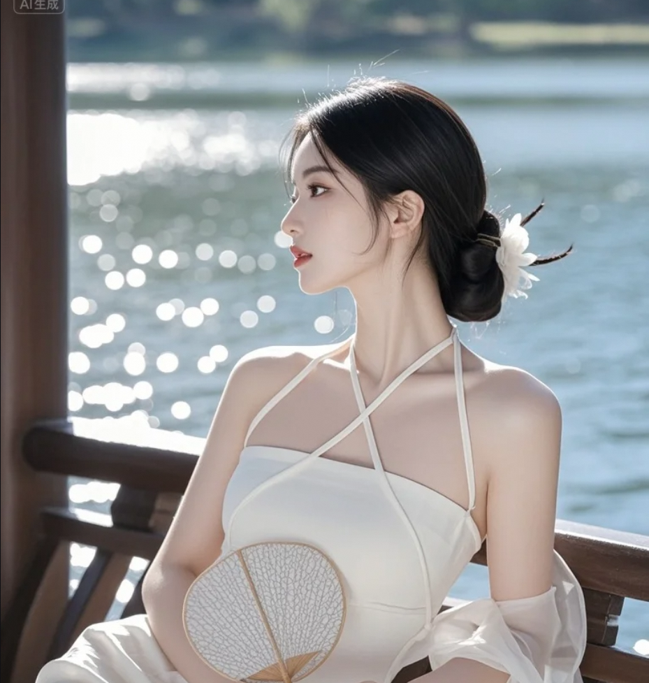 她的出现，让湖边多了一个心动的理由
