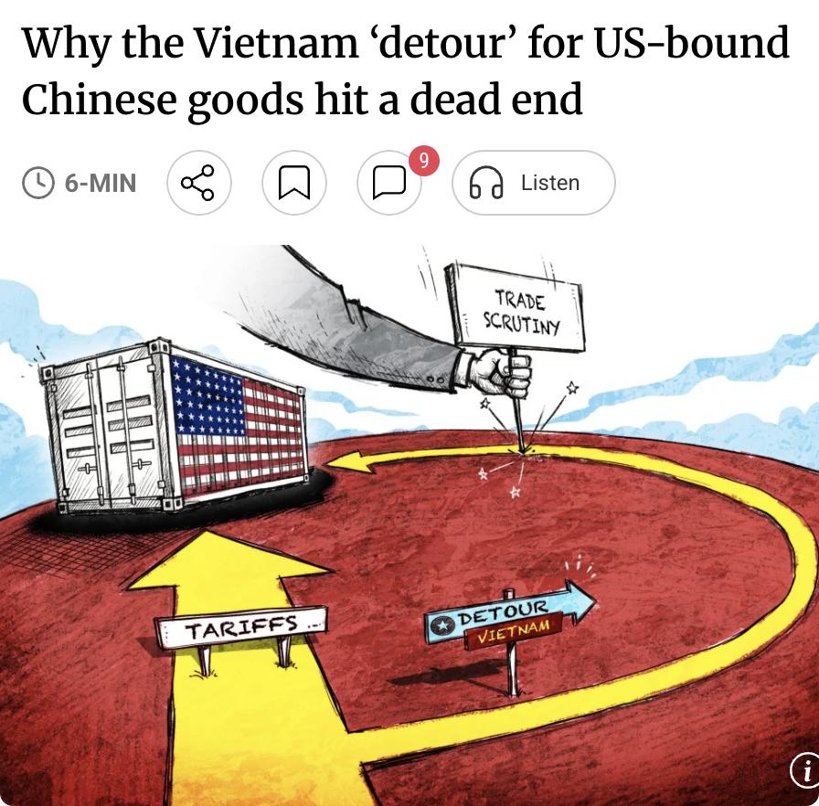 外媒：中国企业为规避美国关税而借道越南出口美国的"迂回"策略已陷入困境近十年