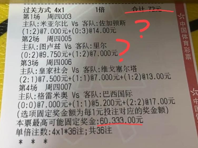 猜比分的4串票分享一张，大家觉得这些比分可还行？003米亚尔比这场，还有005