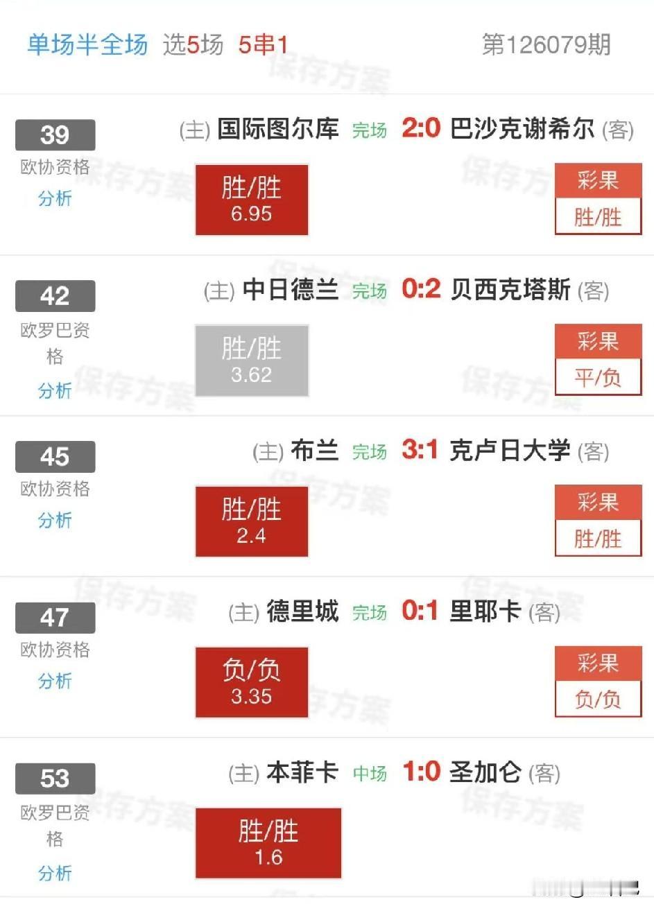 实单拆解：5场中4场，一分钱没有！这就是5串1的残酷刷到一张单子，半全场5串