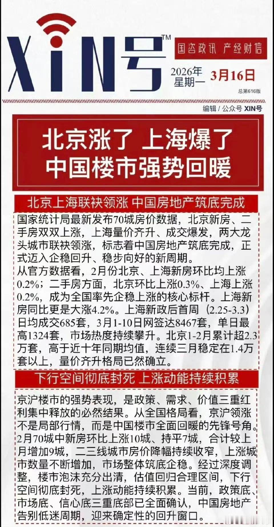 北京、上海房价开始反弹！统计局最新数据，二月份北京新房、二手房价格均实现了上涨