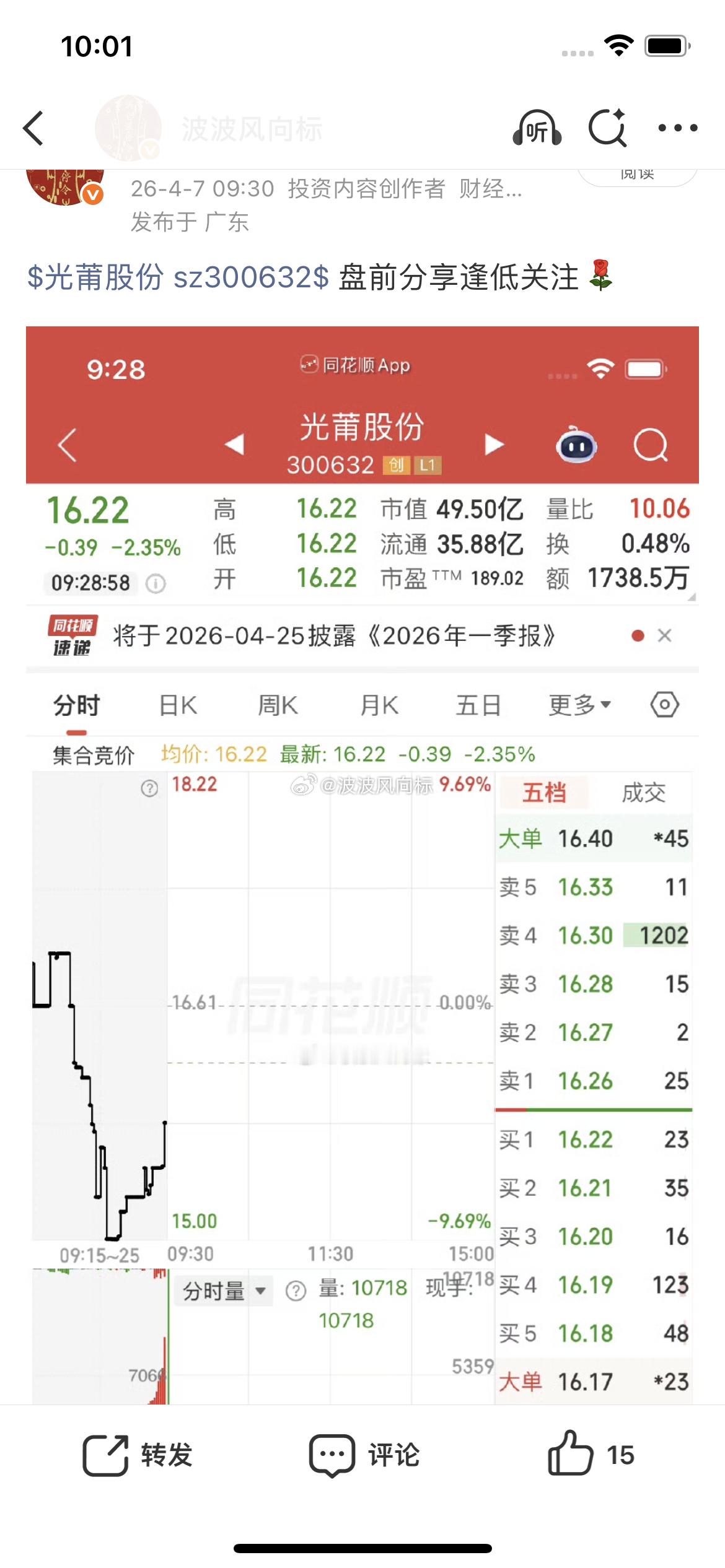 $光莆股份sz300632$这个有点倒车接人的意思