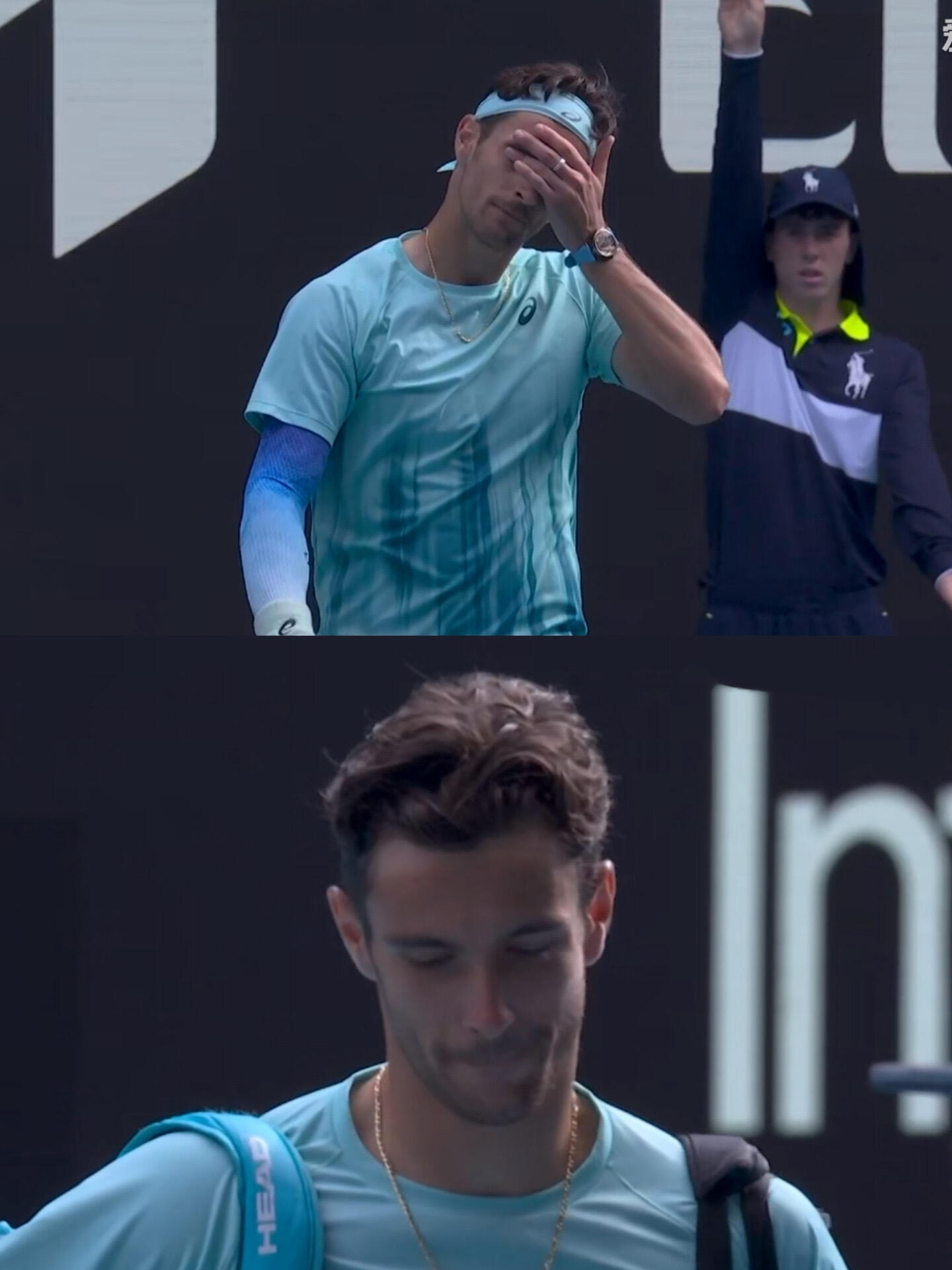 穆塞蒂2:0领先的时候突然退赛了！！！大概是有伤实在坚持不了了吧…德约连续2轮都