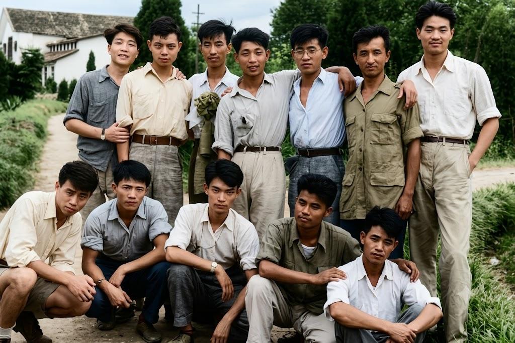 1952年，西南农学院，袁隆平（后排左四）被拟招为空军飞行员，同学们为他欢送合影
