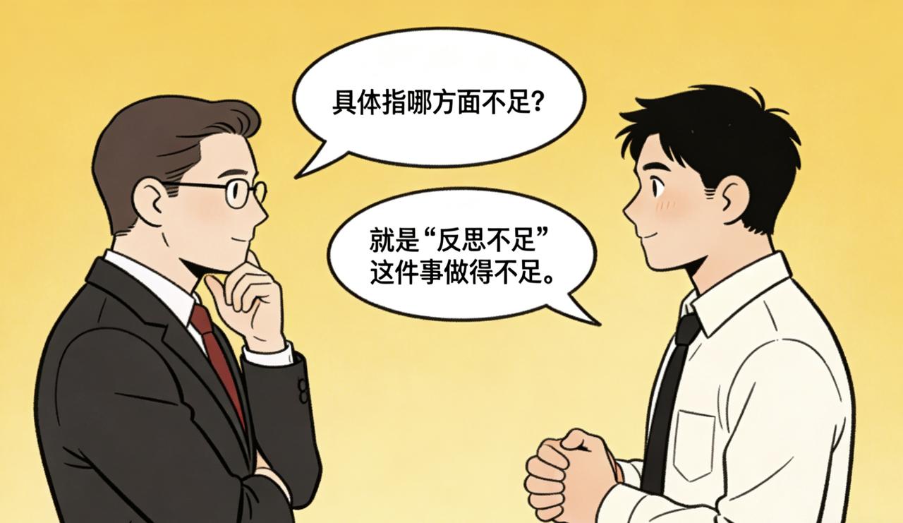 公司要求周报必须写“反思不足”。小王实在没啥可写，就填了“本周反思不足”。主管