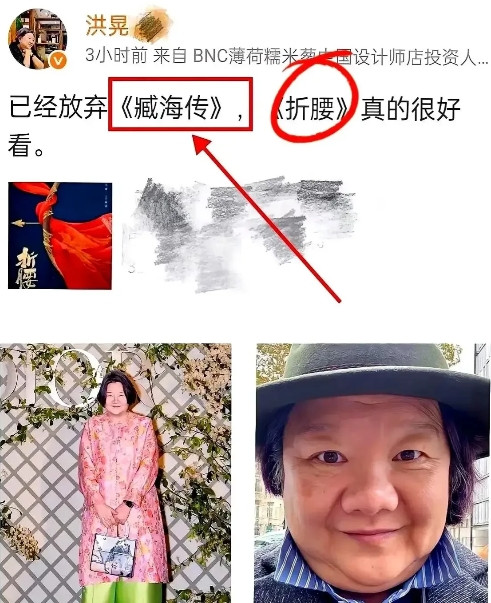洪晃你是真敢说啊发文公开点名《藏海传》不如《折腰》既然话都说到这个份上了