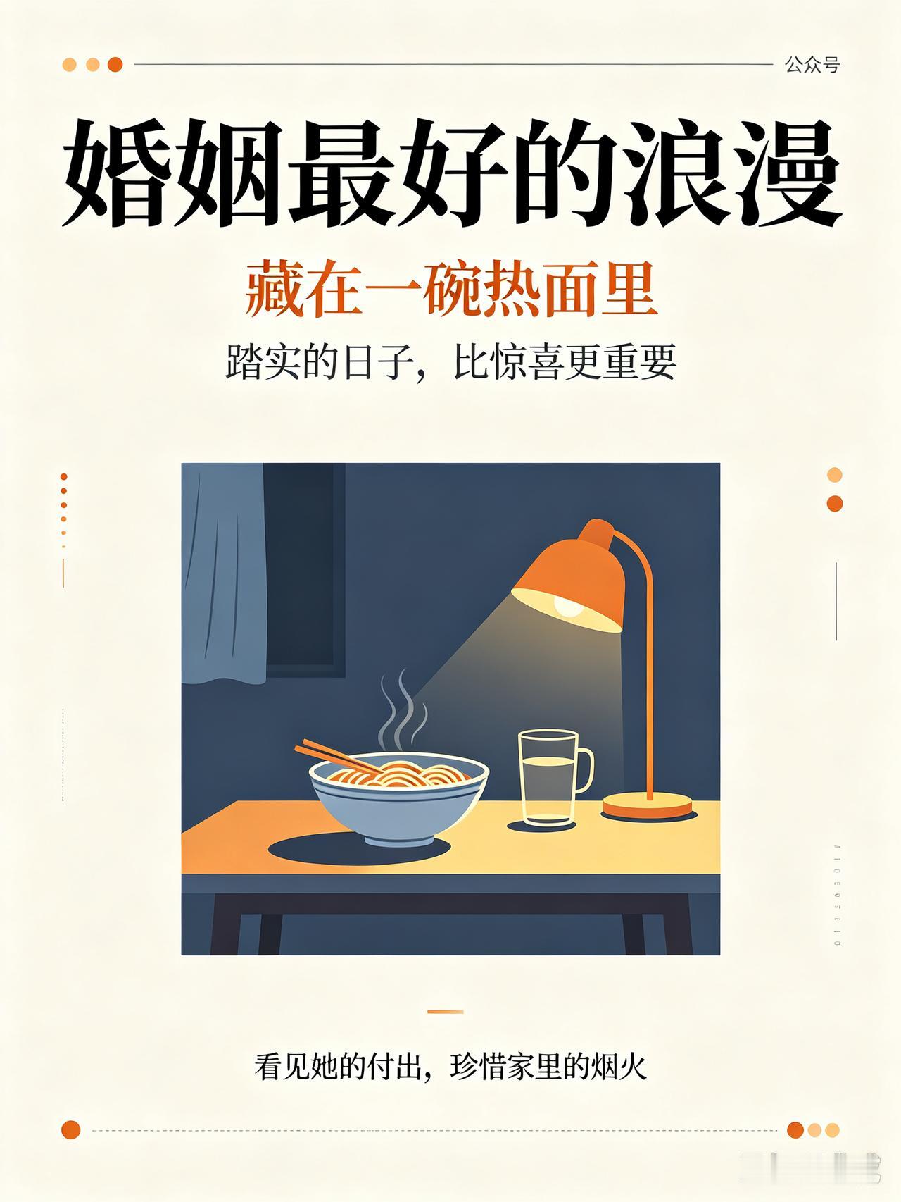 以前我也觉得婚姻得天天有惊喜、有浪漫，后来才明白，最让人踏实的不是情人节那束花，
