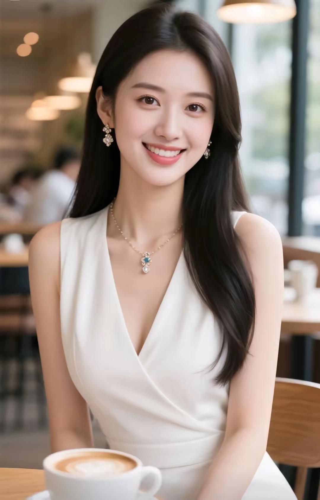 优雅咖啡时光，甜美笑容绽放。