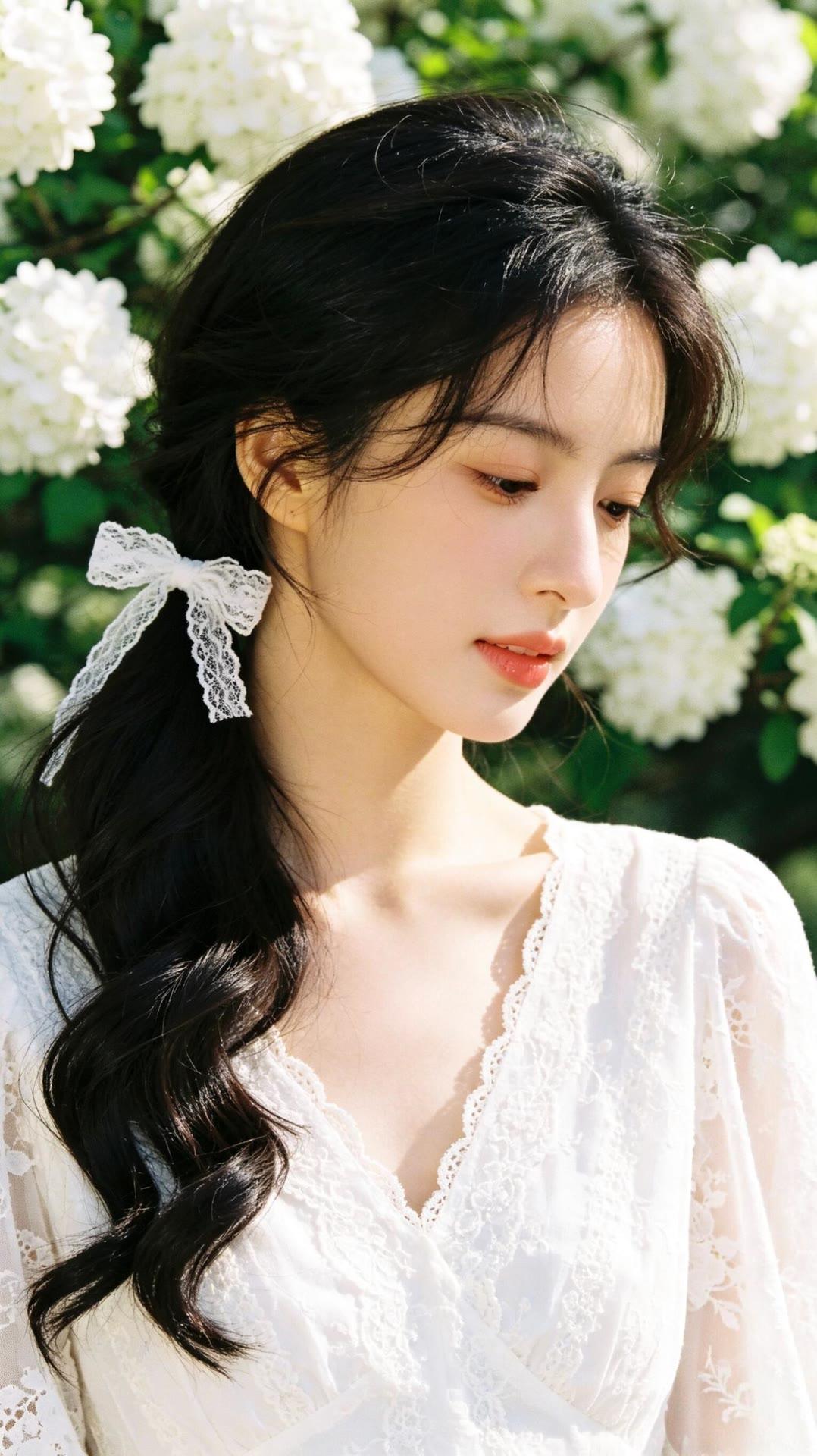 温柔白纱裙，花海中的少女梦