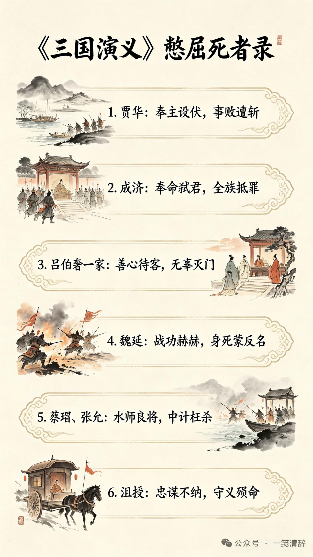 《三国演义》里忠义之士不少，其中六位尤为令人动容。首推关羽，他被尊为“武圣”。