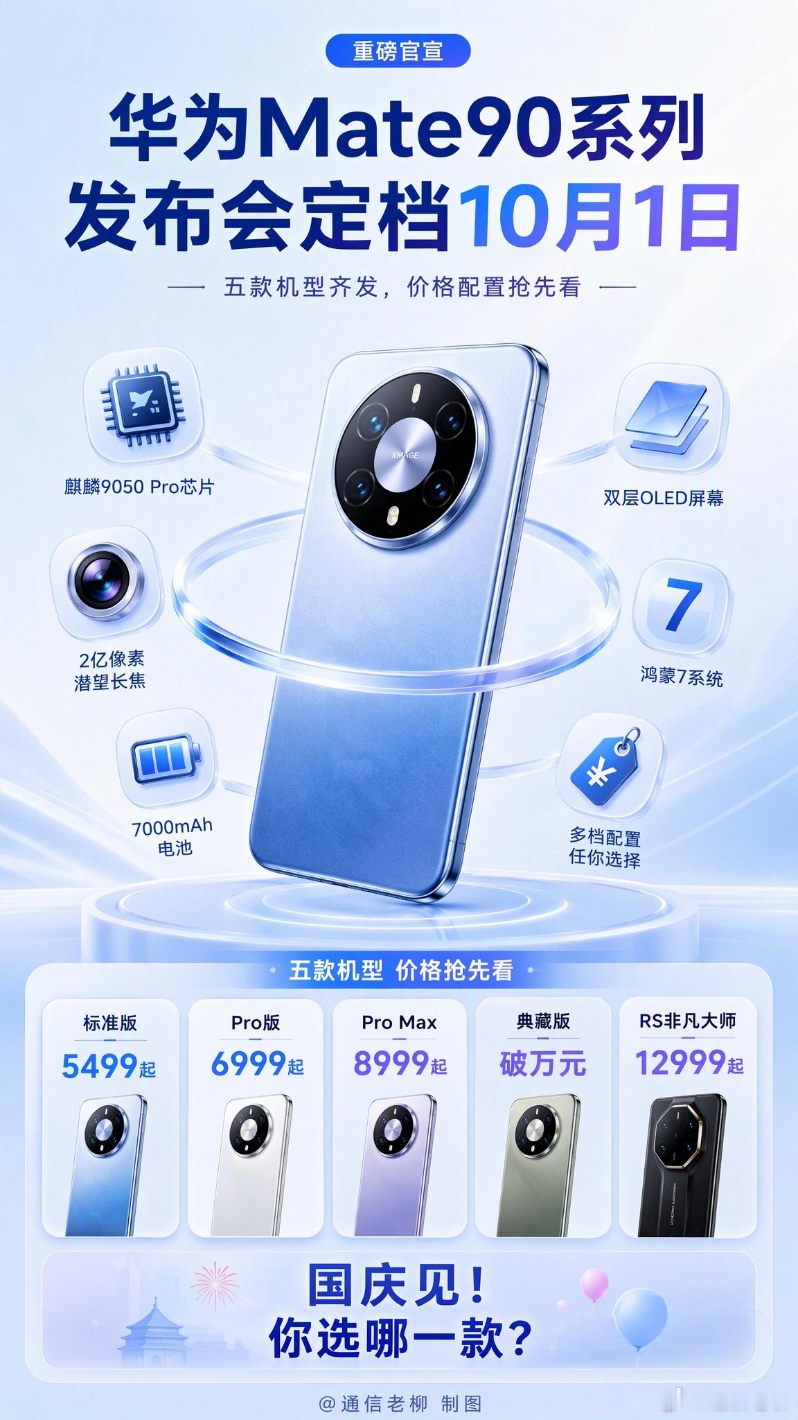 华为Mate90系列发布会定档华为Mate90系列国庆节发布，这个时间选的很不