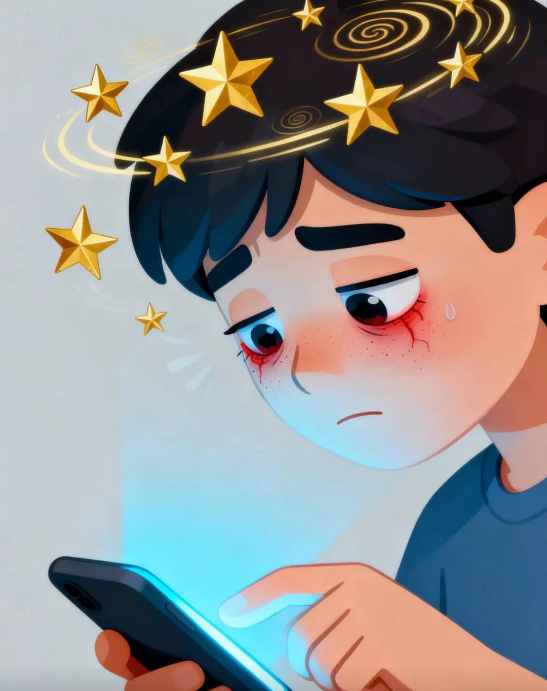 昨晚看手机到十二点，早晨发现左眼红肿疼痛，医生说是手机辐射造成的，给开的眼药水和