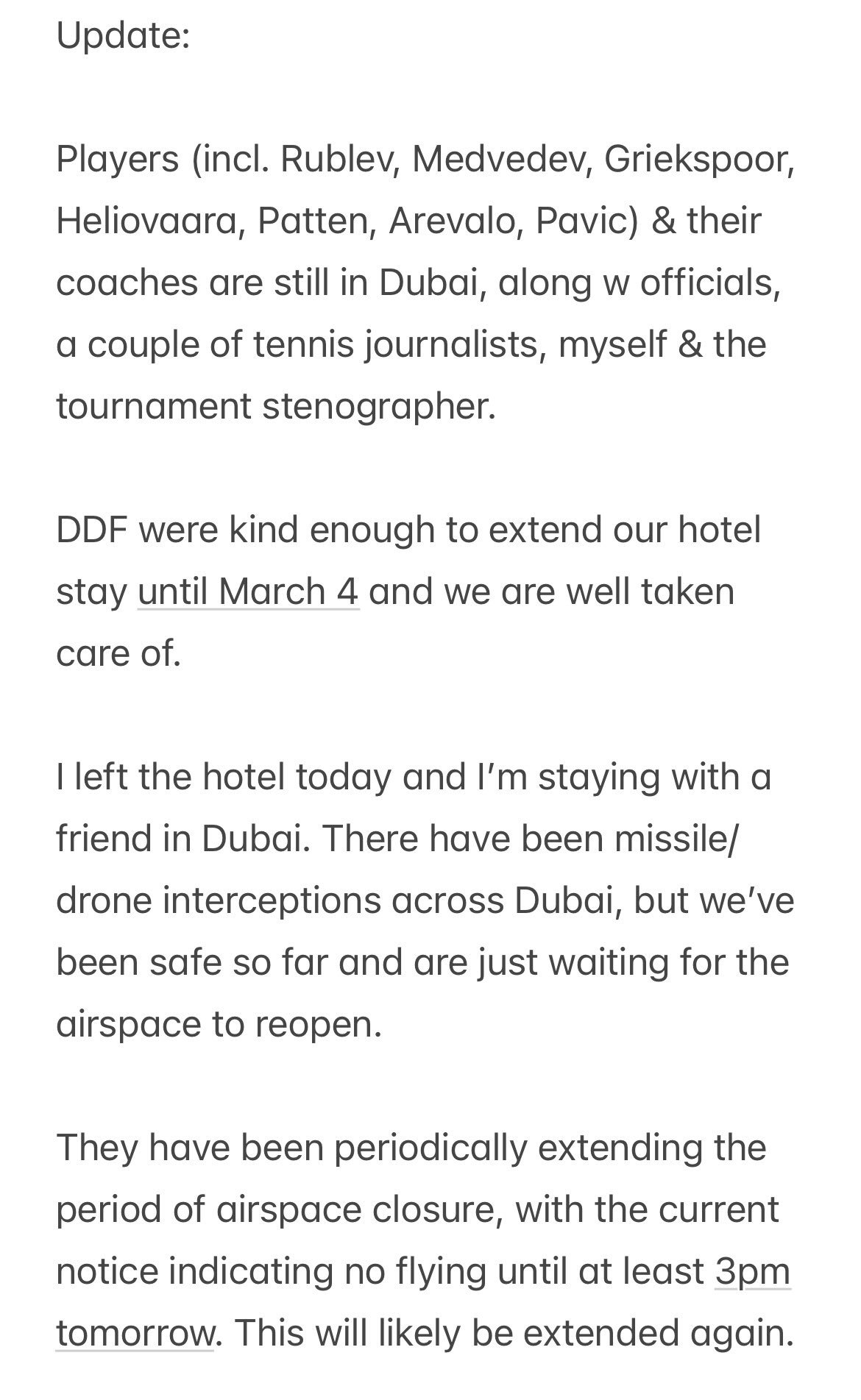 迪拜前方记者透露，本周在阿联酋举办的ATP富吉拉挑战赛仍如期进行，签表已经公布中