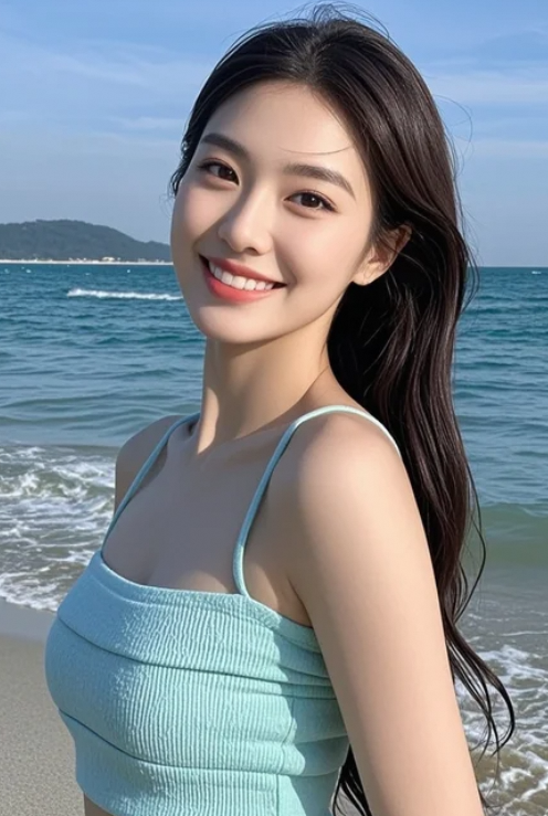 美女凝视远方，侧脸美得像被晨雾轻拥的山脊线！