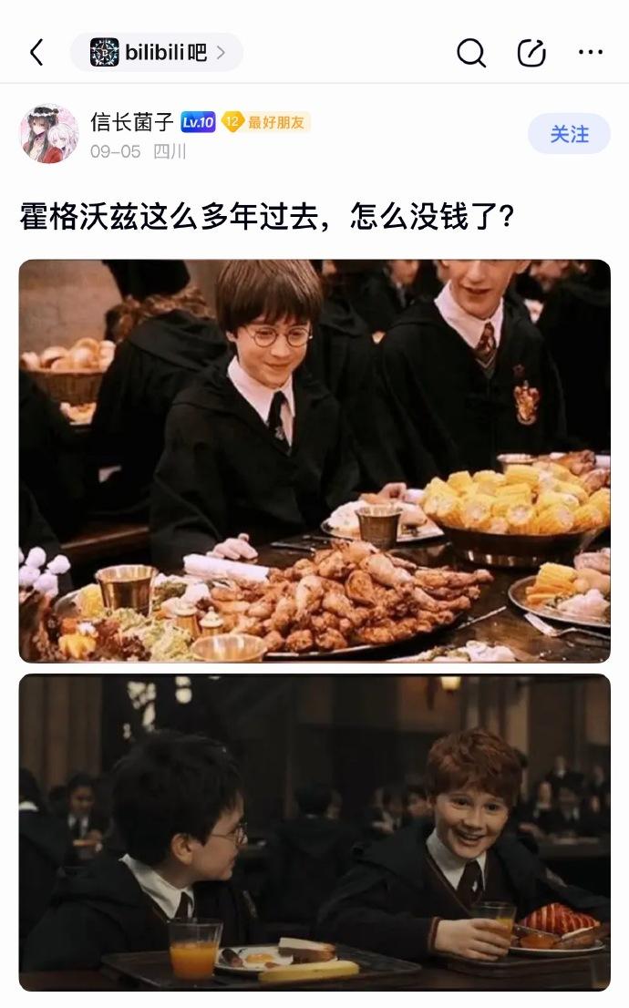 经济不好，霍格沃兹学院饭菜也降级了[捂脸哭]