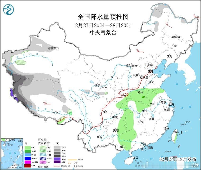 【降水复杂多样】未来2天中东部的降水不多，青藏高原将出现降雪，尤其是西藏西部可能